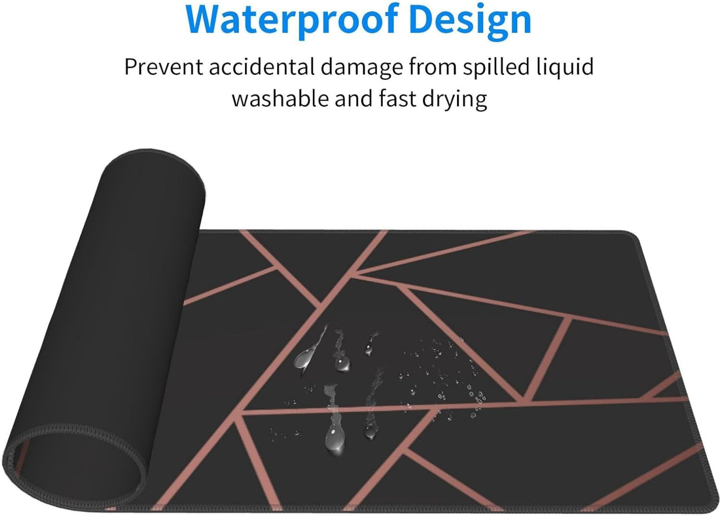 Rose Gold Black Mouse Pad, Geometry Large Big Gaming Mouse Pad Desk Pad, Mousepad with Non-Slip Rubber Base, Extended XXL Mouse Mat for Computer Laptop Office Accessories