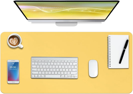 Boutilon Leather Desk Pad Protector,Non-Slip Mouse Pad,Laptop Desk Pad,Office Mouse Mat,Waterproof Leather Desk Blotter,Desk Writing Pad for Office and Home (XL-Yellow,35.4"x 15.7")