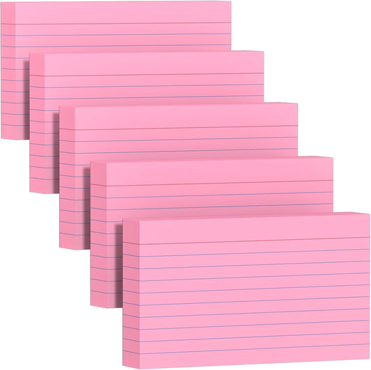 250 Count Index Cards 3x5 Inch 180gsm, Heavy Weight Pink Color Flash Card (50 Sheets Each), Note Taking for Students, Teachers, Professionals, Study Note Cards for Office Home School