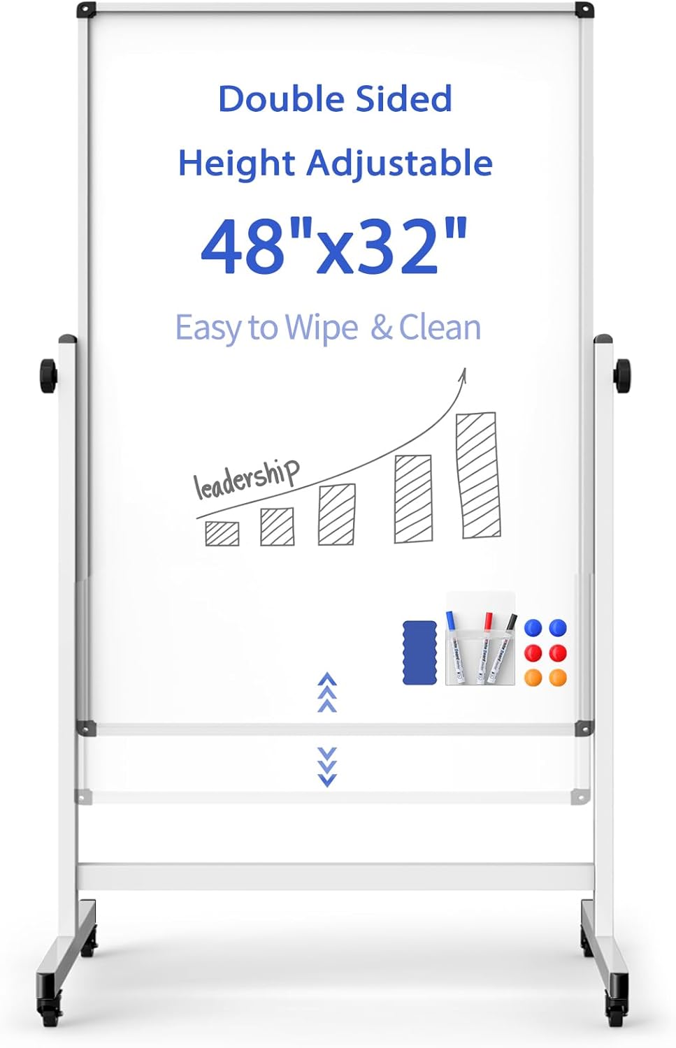 Rolling Whiteboard on Wheels, Double-Sided Magnetic Dry Erase Board with Stand, Mobile White Board for Office, Classroom, Home (32" x 48")