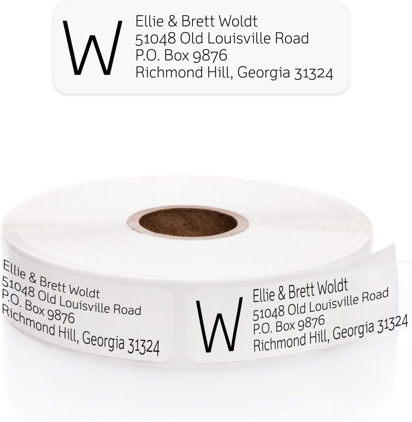 Clear Monogram Rolled Address Labels / 500 Personalized Return Address Labels/Designer Address Stickers in Elegant Plastic Dispenser