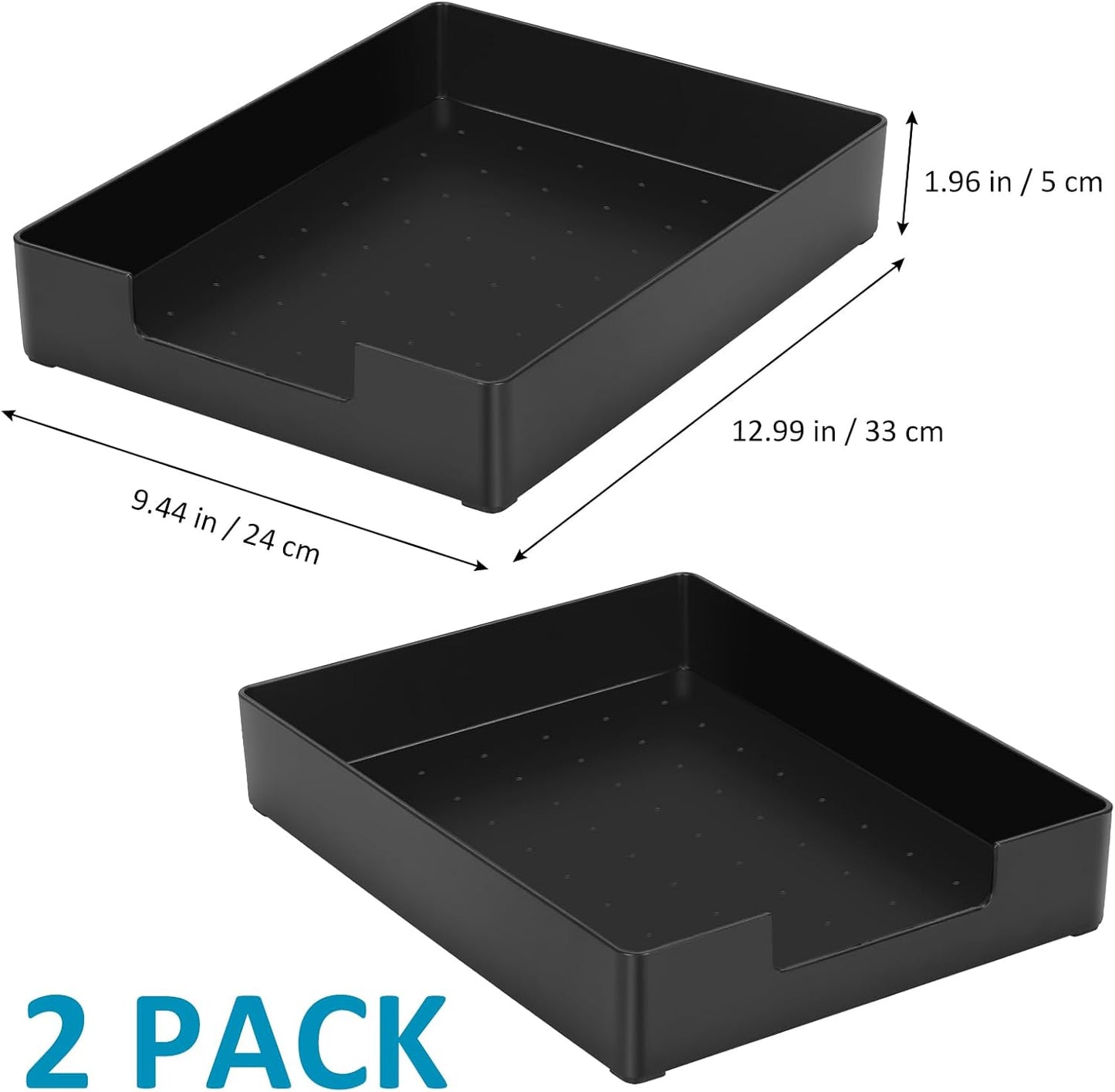 Stackable Letter Tray Paper Organizer, A4 Size Desk Holder for Letter Paper/Stationery/Desk Accessories, Black Holder File Organization for Office, School, Home Storage (2 Pack)