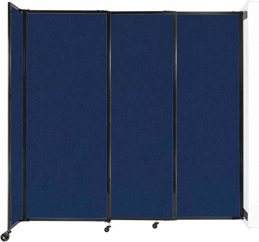 Wall-Mounted Sliding StraightWall Room Divider | Adjustable Widths | Locking Wheels | Room Separator | Up to 7'2" Wide x 6'10" Tall Navy Blue Fabric Panels