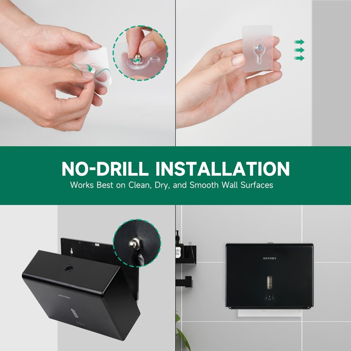 Wall-Mounted Paper Towel Dispenser – Fits Tri-Fold Towels up to 10x3.1 Inches, Holds 200 Sheets, Ideal for Home & Commercial Use (Black)