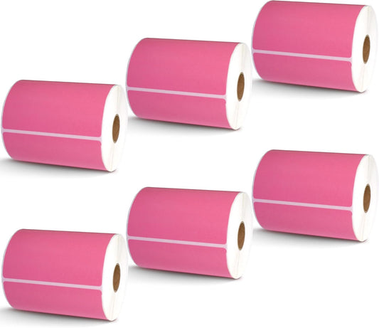 BETCKEY - 4" x 3" Shipping & Multipurpose Labels Compatible with Zebra & Rollo Label Printer,Premium Adhesive & Perforated[Pink, 6 Rolls, 3000 Labels]