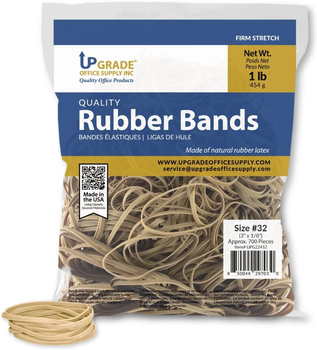 Upgrade Office Supply Rubber Bands, Size 32 (3 x 1/8), 700 Count, 1 lb Bag, 3-Pack, USA