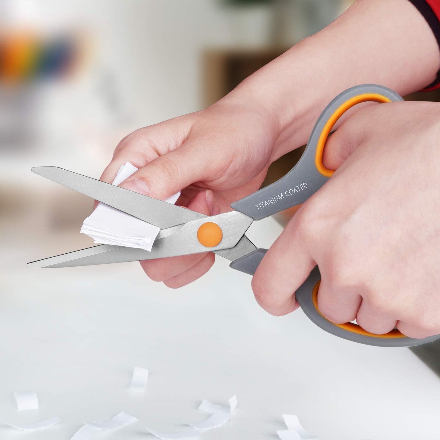 Scissors 8" Multipurpose Titanium Coated Sturdy Sharp Scissors Right/Left Handed Comfort-Grip Handles for Office Home School Sewing Fabric Craft Supplies Gray