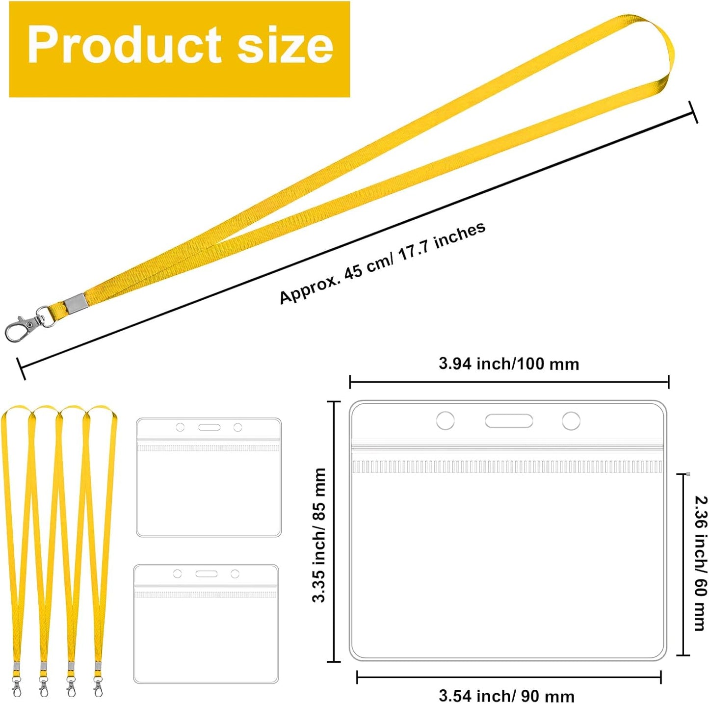 100 Pack Lanyards for ID Badges with Clear Name Tags, Reusable Lanyards Horizontal ID Card Badge Holders Plastic Name Badges for Men Women Kids Business School and Office Supplies (Yellow)