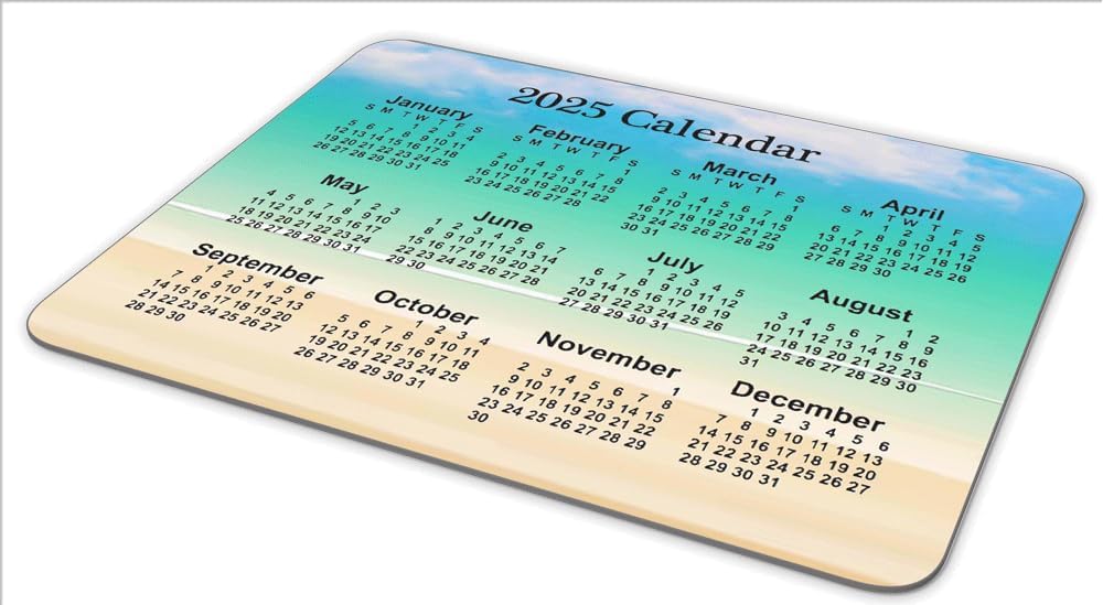 Calendar Mouse Pad, Gaming Mouse Mat with Custom Design, Non-Slip Rubber Base MousePads for Office Home Laptop Travel, 9.5"x7.9"x0.12" Inch (2025 Calendar Blue Sky Background)