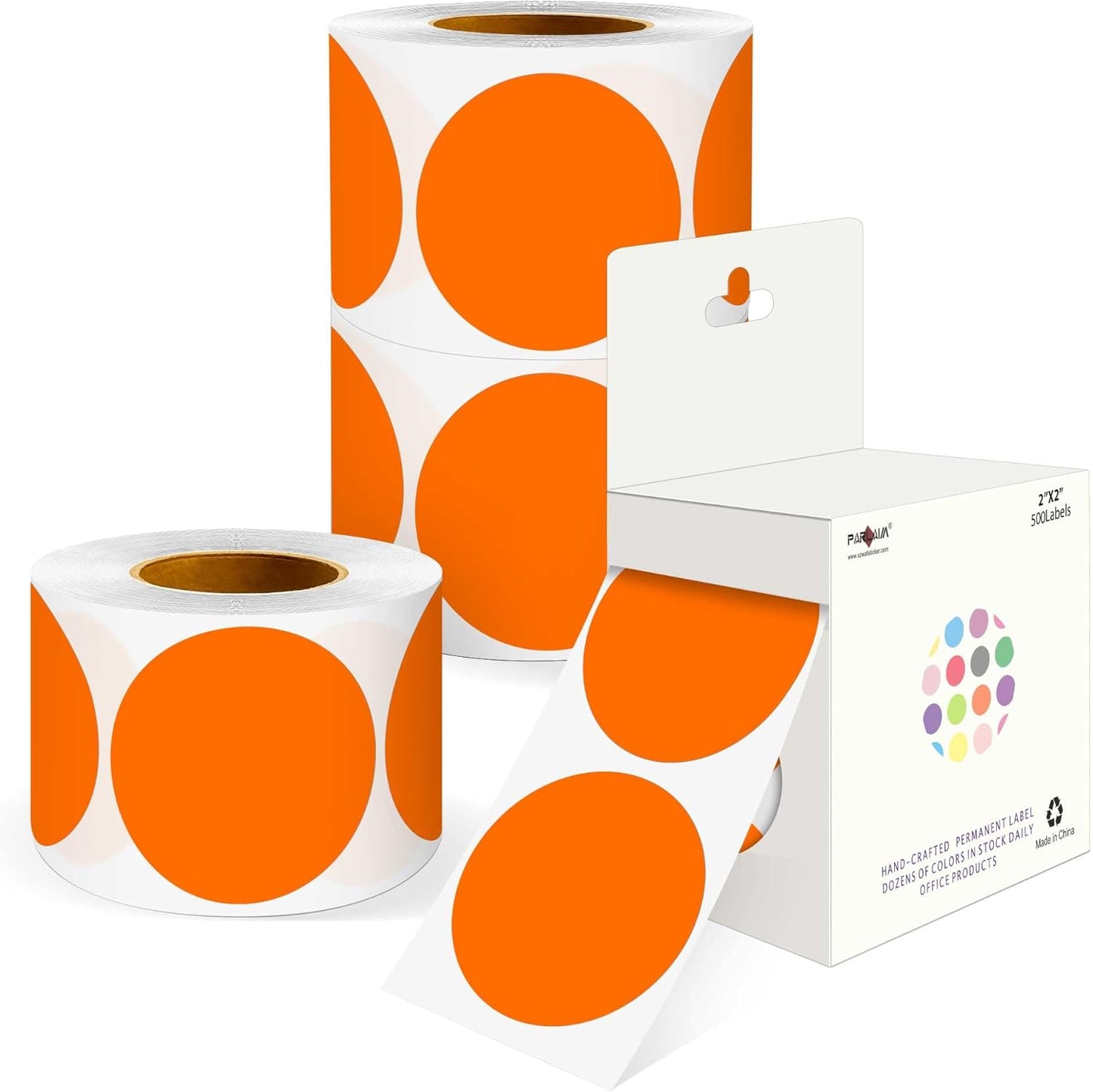 PARLAIM 2 inch Round Color-Code Dot Sticker Labels, 4 Rolls 2000 Adhesive Label Pack in Dispenser Box, Orange