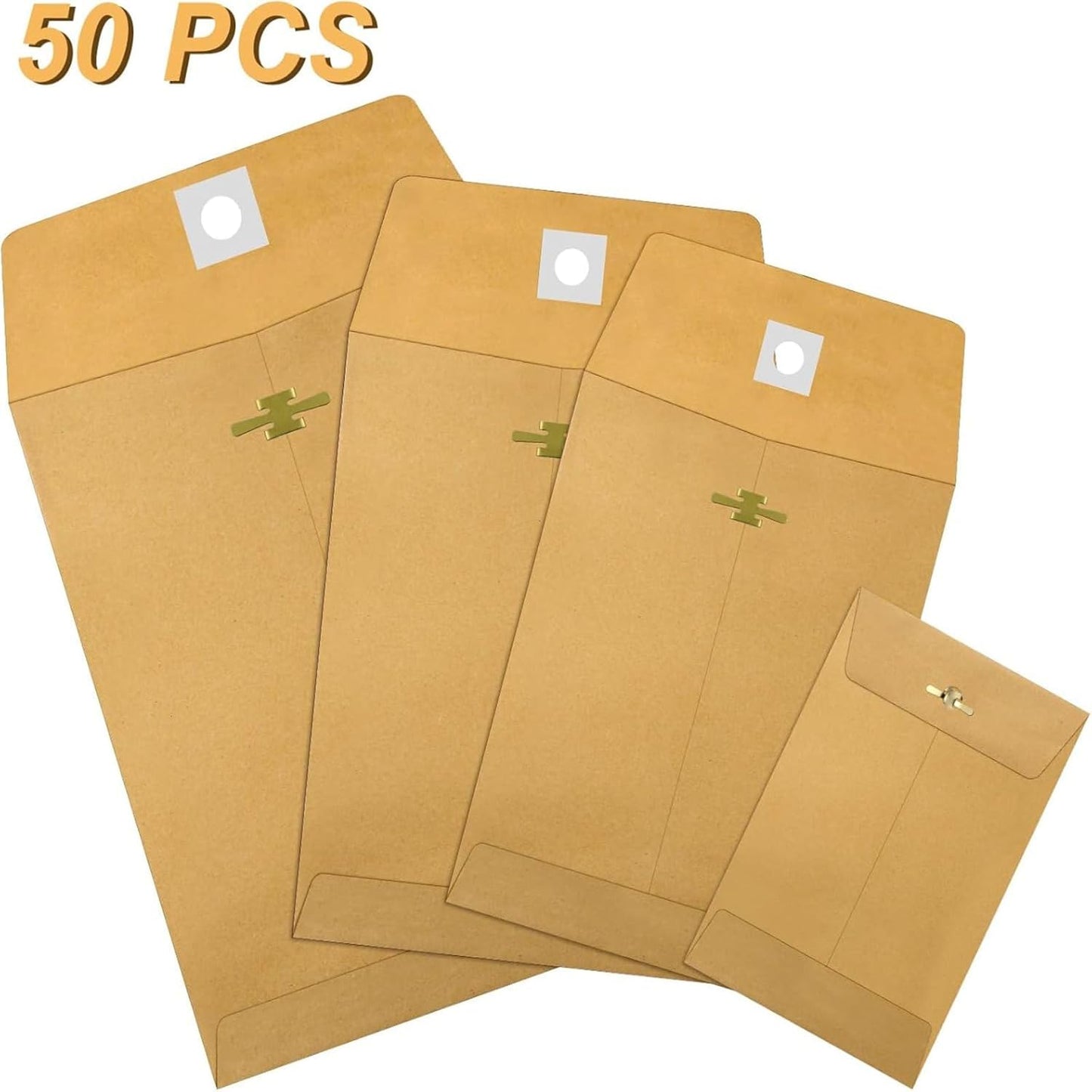 Frienda 4 Sizes Clasp Envelopes Kraft Paper Catalog Clasp Envelope with Closure for Filing, Storing or Mailing Documents, 50 Pieces (6 x 9 In, 9 x 12 In, 10 x 13 In, 12 x 15.5 In,Brown)