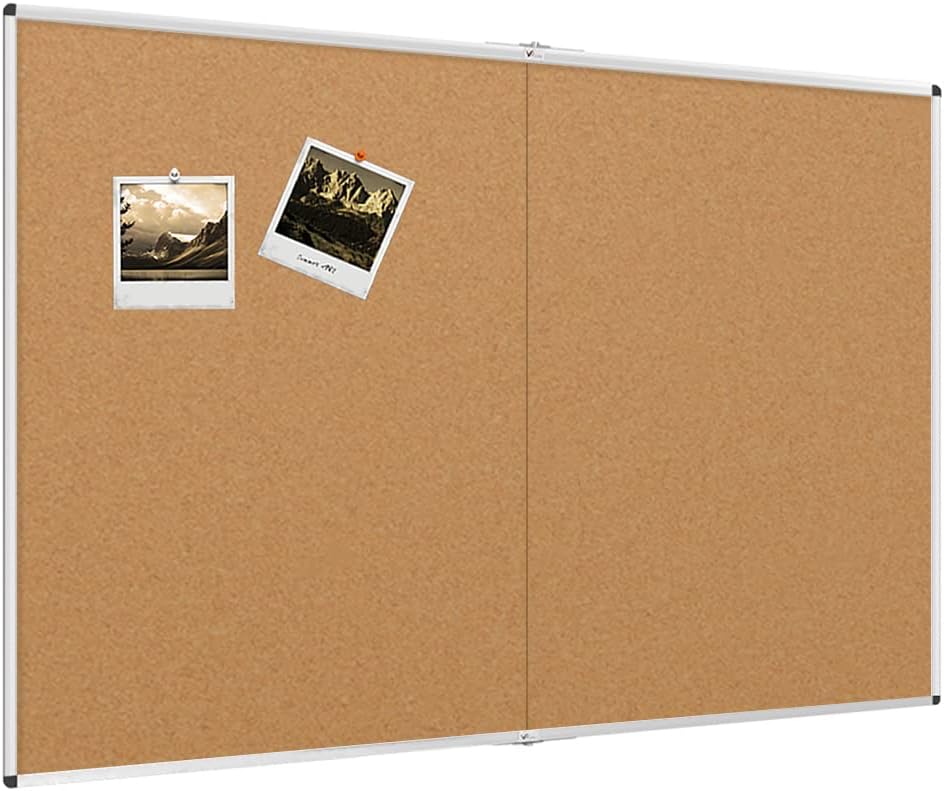 VIZ-PRO 60" x 36" Large Cork Bulletin Board, Foldable & Wall-Mounted Notice Pin Board with Silver Aluminum Frame, for School Home Office - 5' x 3' Corkboard