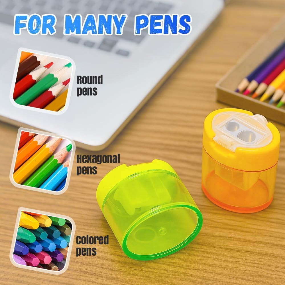 4 Pcs Pencil Sharpeners with Lid, 2025 New Small Dual Hole Manual Pencil Sharpener, Colored Handheld Pencils Sharpener for Classroom Home Office Back to School Supplies (Oval)