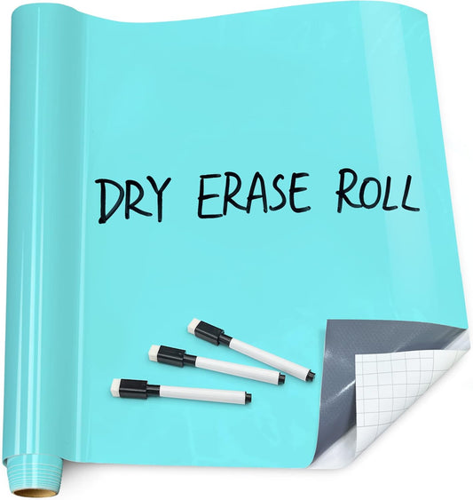 T&W SAME FILM White Board Dry Erase-Colorful Whiteboard Wall Sticker Roll 17.3''X78.7''-Self Adhesive Dry Erase Paper for Desk/Glass/Fridge/Office/Door/Classroom/Kids/Adults-3 Markers-Blue