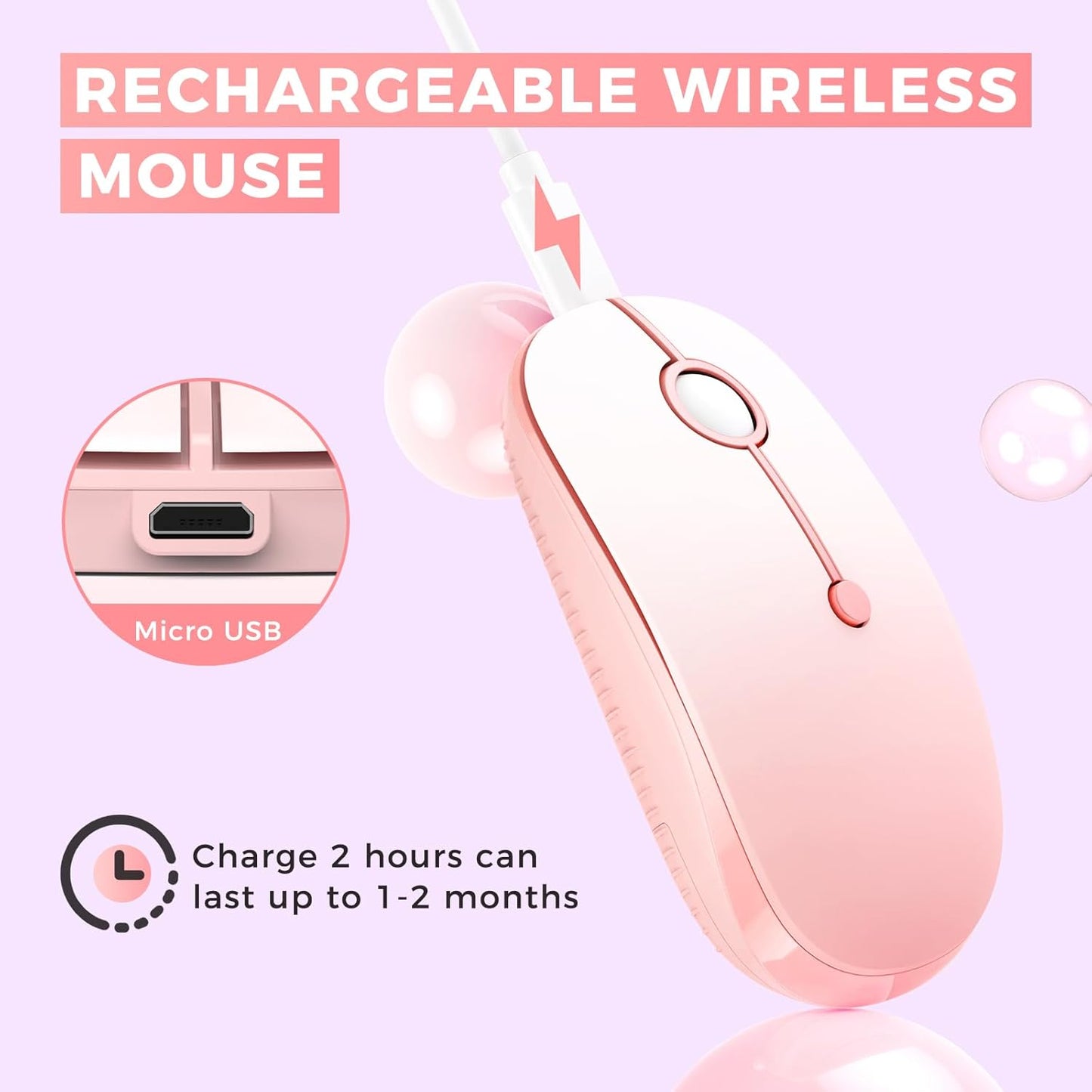 VssoPlor Type C Wireless Mouse, USB C MacBook Wireless Mouse Dual Mode 2.4G Cordless Mice with Nano USB and Type C Receiver Compatible with PC, Laptop, MacBook, ipad-Gradient Pink