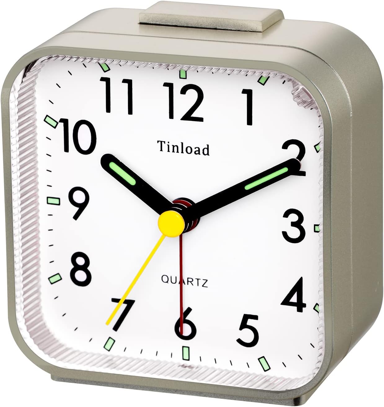 Small Battery Operated Analog Travel Alarm Clock Silent Non Ticking,Gentle Wake, Ascending Beep Sounds, Snooze,Lighted on Demand,Easy Set(Gold)