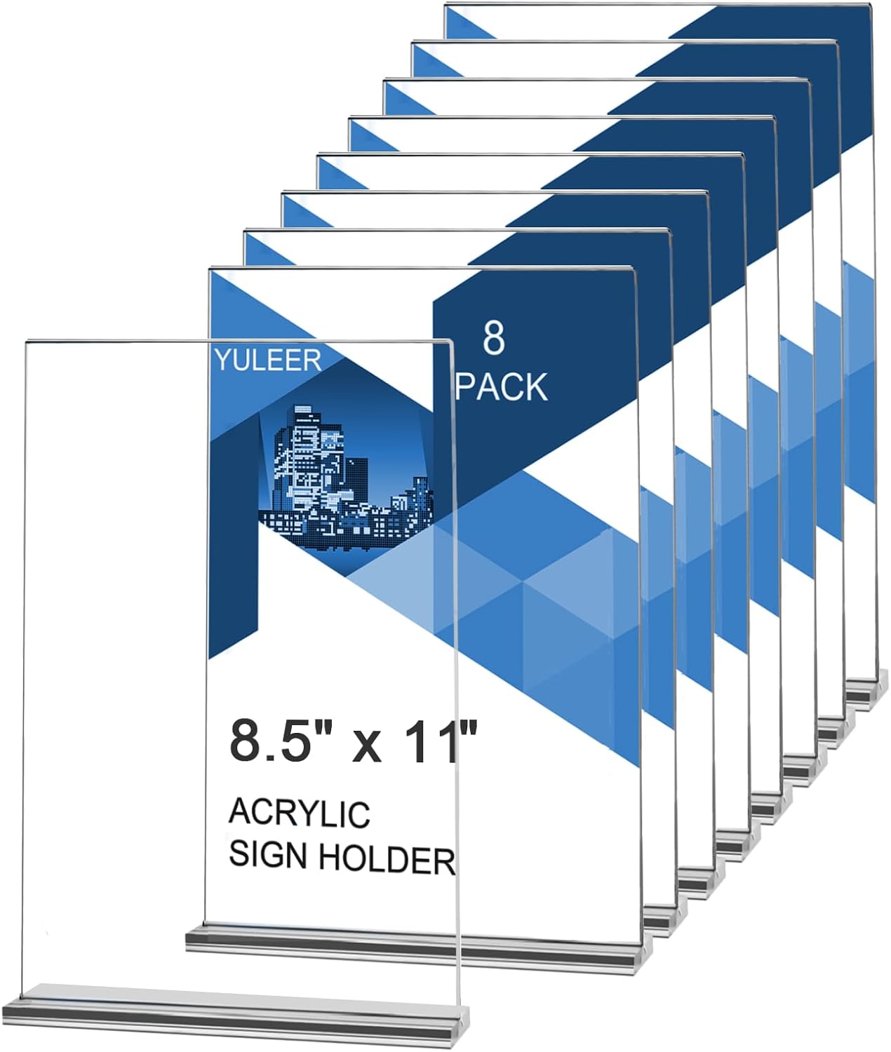 YULEER 8 Pack Acrylic Sign Holder 8.5x11, Clear Double-Sided Display Stand, Plastic Paper Frame for Menu, Flyer, Picture, Office Desk, Wedding Sign Holders