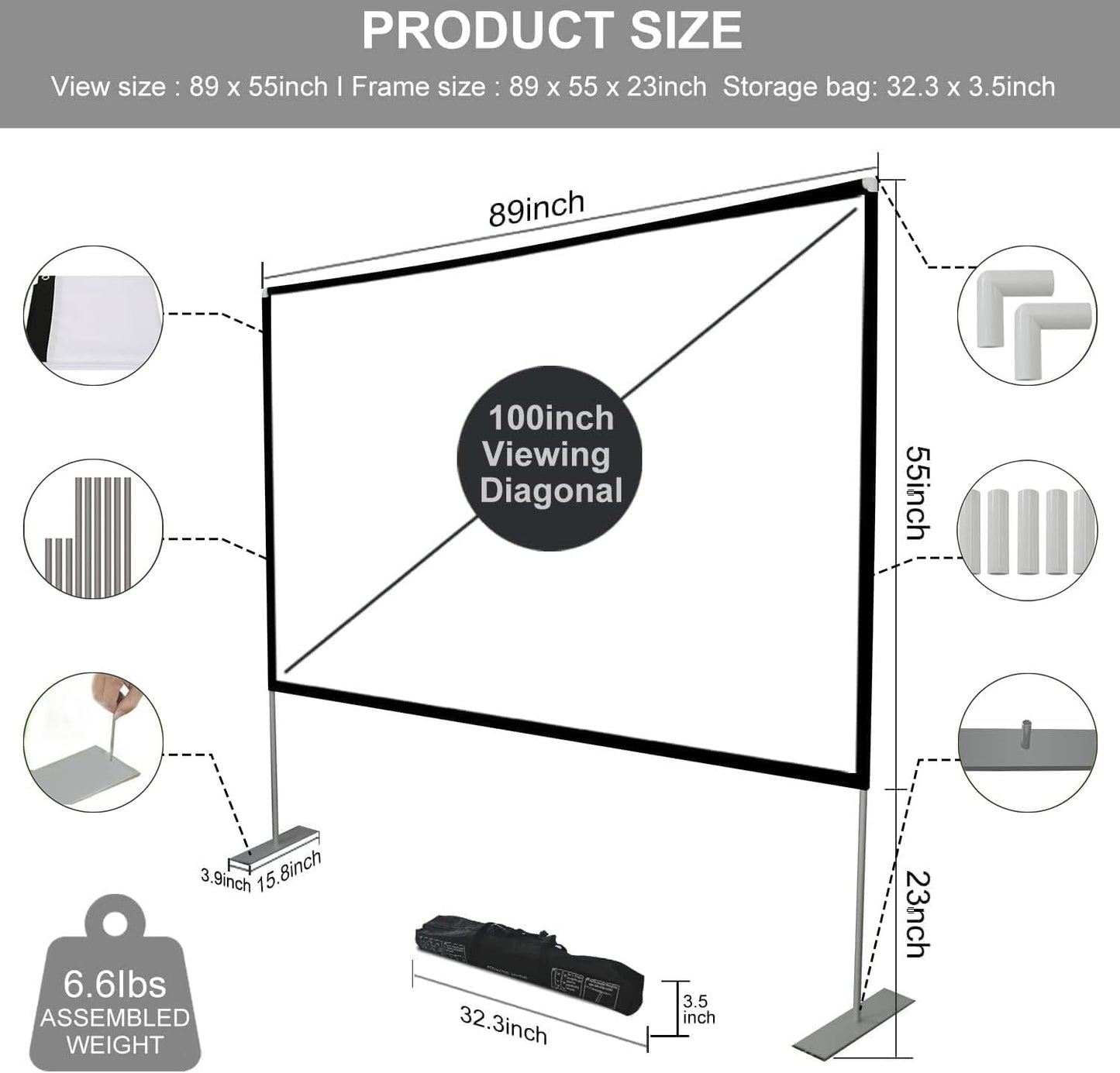 Outdoor Projector Screen with Stand 100 Inch: Portable Projection Screen for Outside Theater Home Backyard Movies