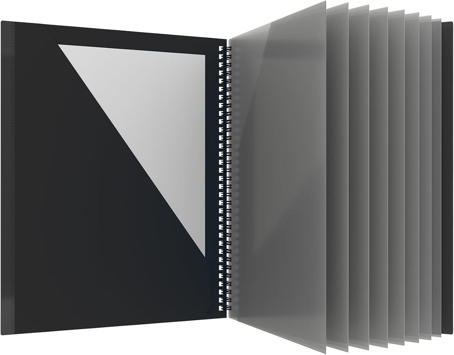 Oxford 10 Pocket Folder, Sturdy Plastic Spiral Portfolio, Anti-Tear Edges, 8 Pockets, 2 Diagonal Interior Pockets, Letter Size, Black (89332)