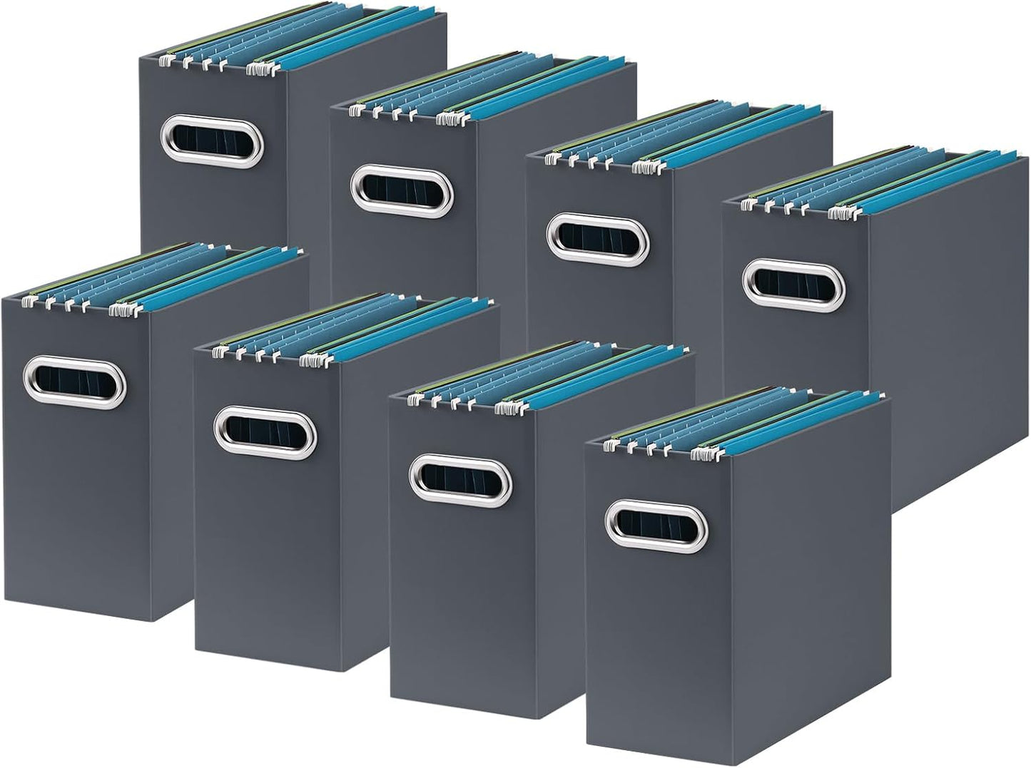 Oterri File Organizer, Small Storage Box, Cardboard File Folder Organizer, Collapsible File Box, Hanging File Organizer for Letter Size, Portable File Box with Handle, Only Box (Dark Grey,8 Packs)