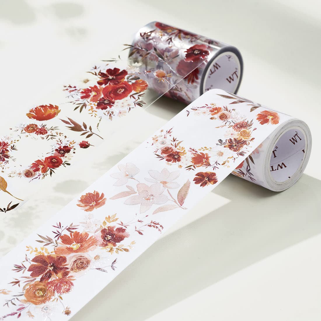 WT Copper Wide Washi Tape for Journaling, Scrapbooking, and DIY Crafts, Autumn Watercolor Floral Decorative Masking Tape, 60mm Width, 5m Length (One Roll)
