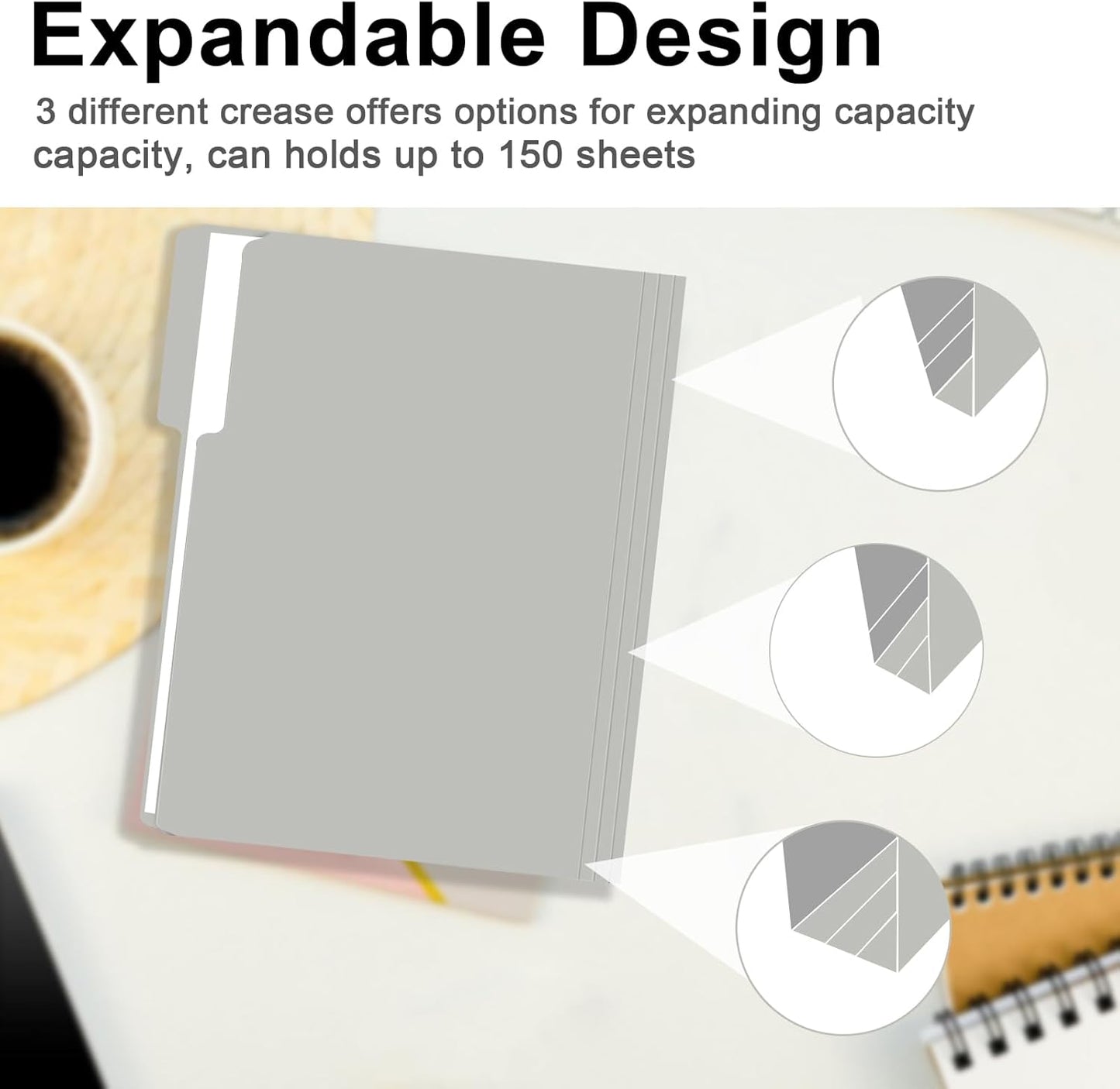 File Folder, RAZCC 150 Pack 1/3 Cut Tab File Folders Letter Size, Grey, Folders with Tab, Great for Organizing and Easy File Storage