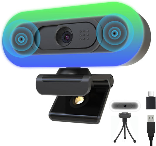 2K Webcam for PC, Plug and Play USB C Webcam with Dual Microphones,Ring Light,Fill RGB Light & Cover,Autofocus,65°FOV,1080P@60FPS, PC Web Camera for Desktop Computer Laptop Mac Zoom Streaming