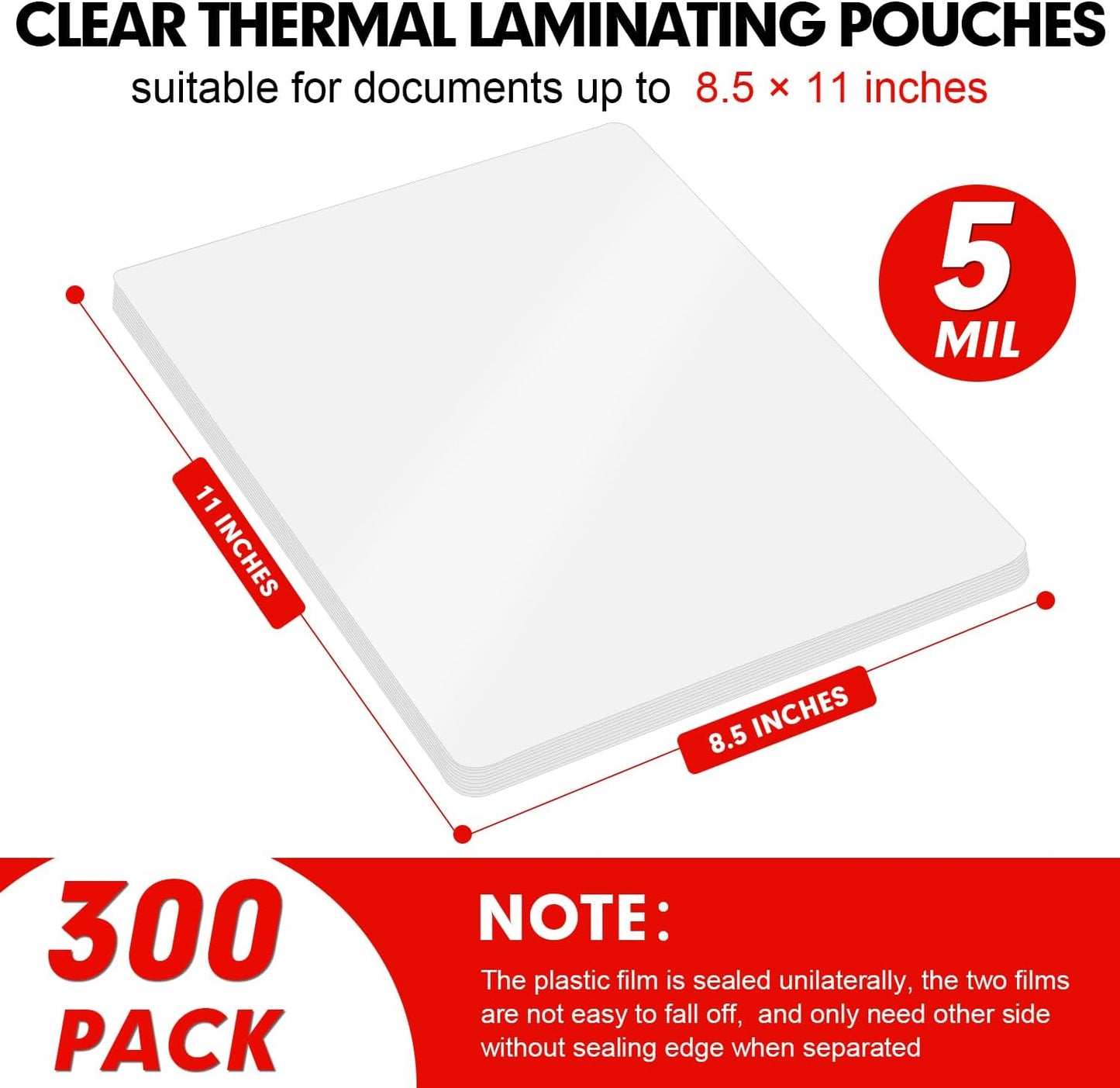 Laminating Sheets, 300 Pack Clear Thermal Laminating Plastic Paper Laminator Sheets, 9 x 11.5-Inch, 5mil, Ideal Office or School Supplies