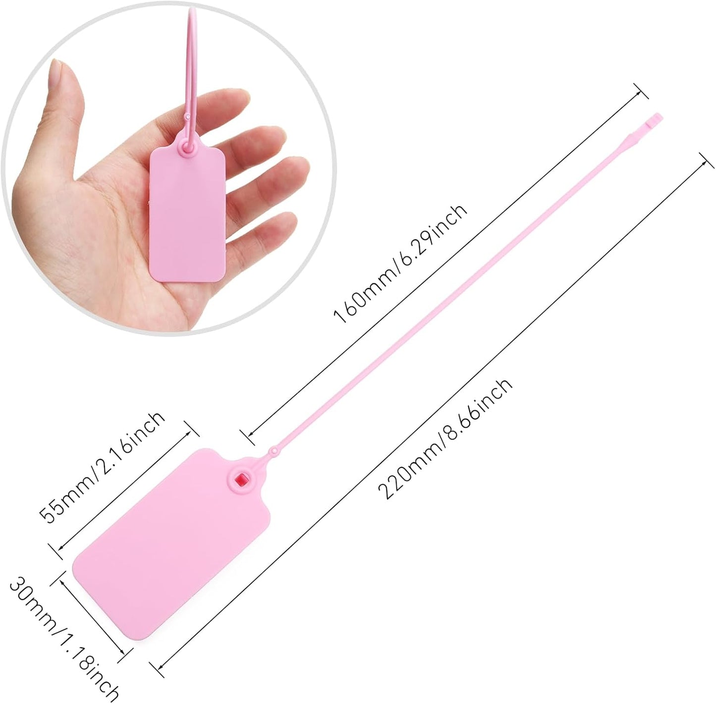 100 Pink Blank Plastic Tags for Labeling Waterproof Hanging Labels Writable Tags Seal Plastic Marking Label for Clothes Bags Keys Inventory with One Marker Pen