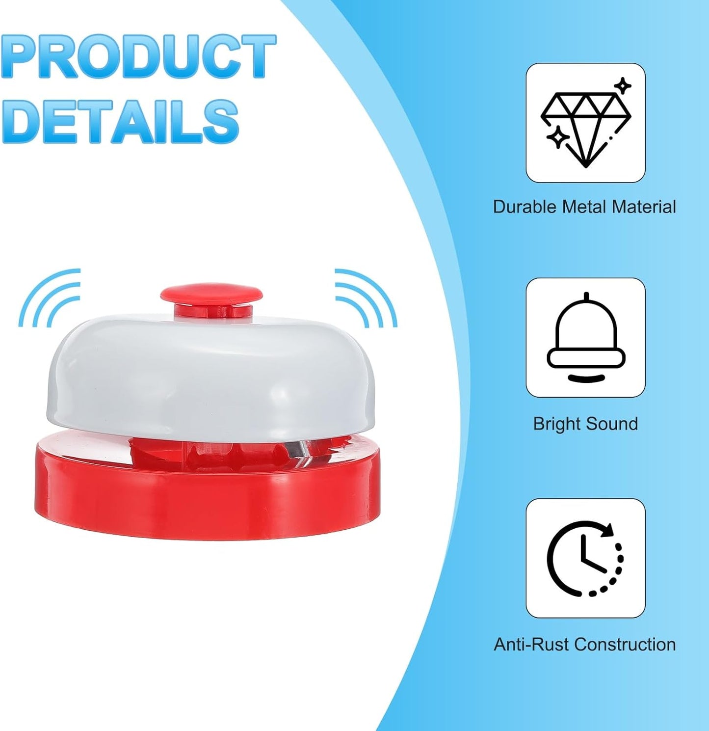 PATIKIL 6 Pcs Desk Call Bell 2.5" Dia with Metal Anti-Rust Construction Red/White