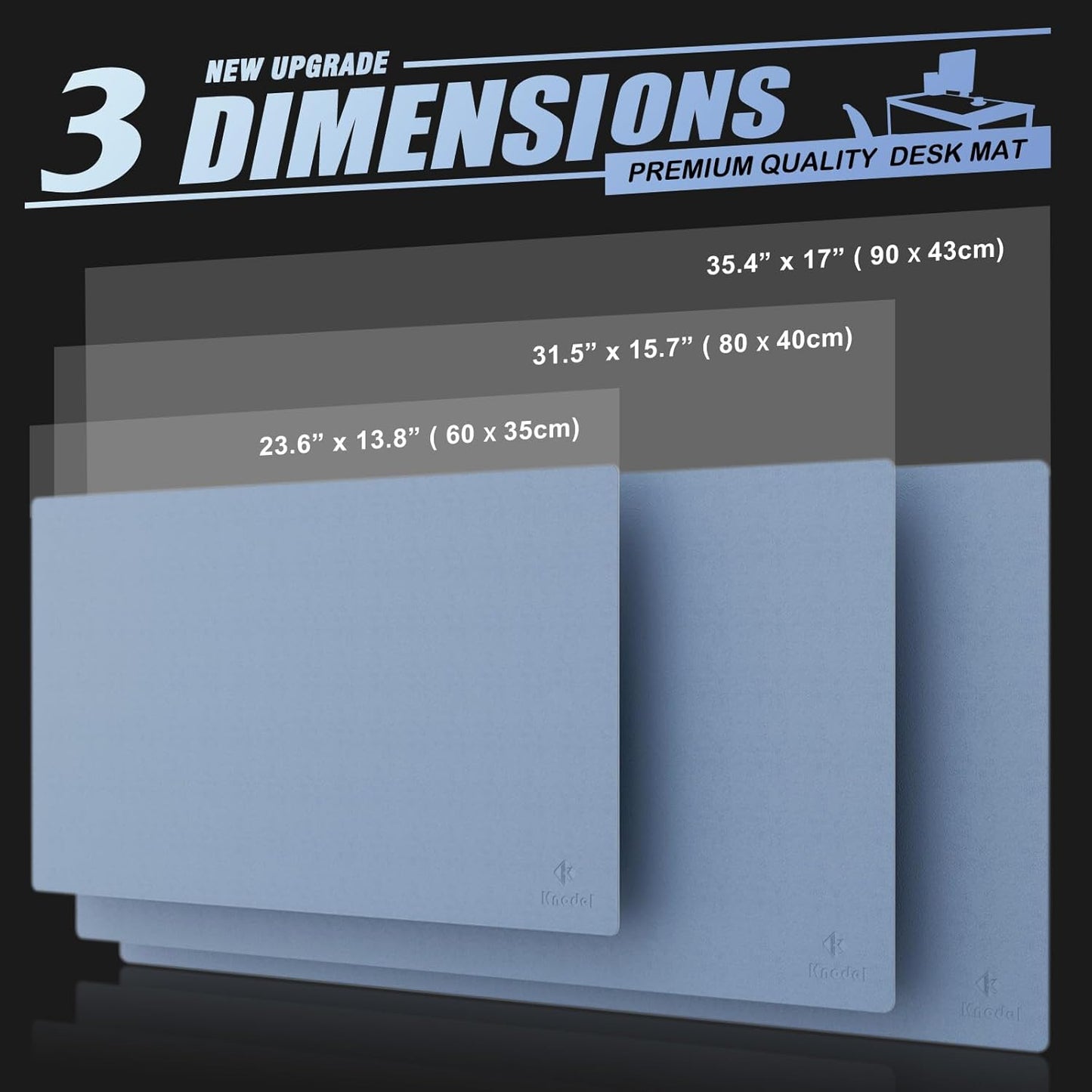 K KNODEL Large Office Leather Desk Mat, Mouse and Keyboard Pad, Computer and Laptop Mat, Desktop Protector and Cover, Writing Pad and Blotter (35.4"x17", Lake Blue)