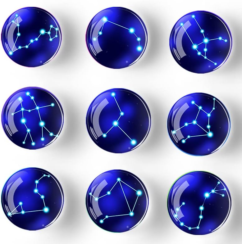 12Pcs Glass Strong Magnetic Refrigerator Magnet Fridge Sticker,Constellation Fridge Magnets Decoration for Crafts,Strong Fridge Magnets for Kitchen, School,Office Whiteboard, Cabinet and Dishwasher