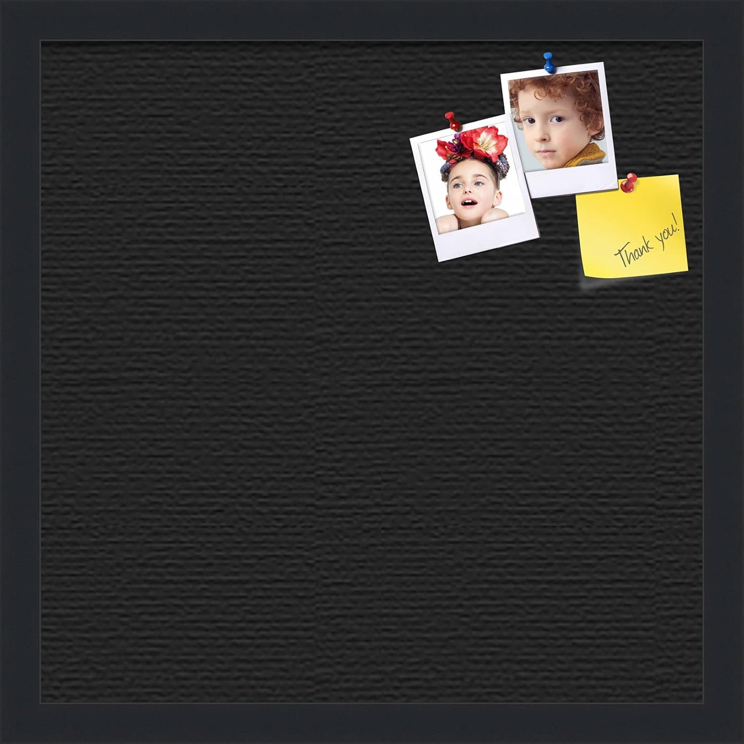 PinPix pin Cork Bulletin Board Made from Canvas, Classic Black Pattern 16 x 16 Inches (Completed Size) and Framed in Satin Black (PinPix-622)