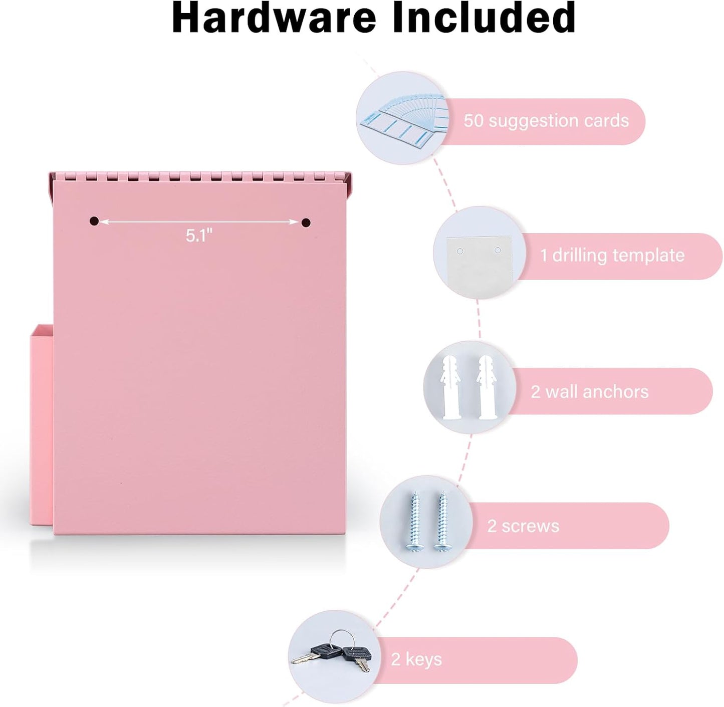 xydled Suggestion Box with Key Lock, Locking Metal Donation Ballot Drop, Comment Prayer Box with Slot for Office, Fundraising, Church, School, Home Use, Pink, 8.7 x 7.1 x 5.9 Inches