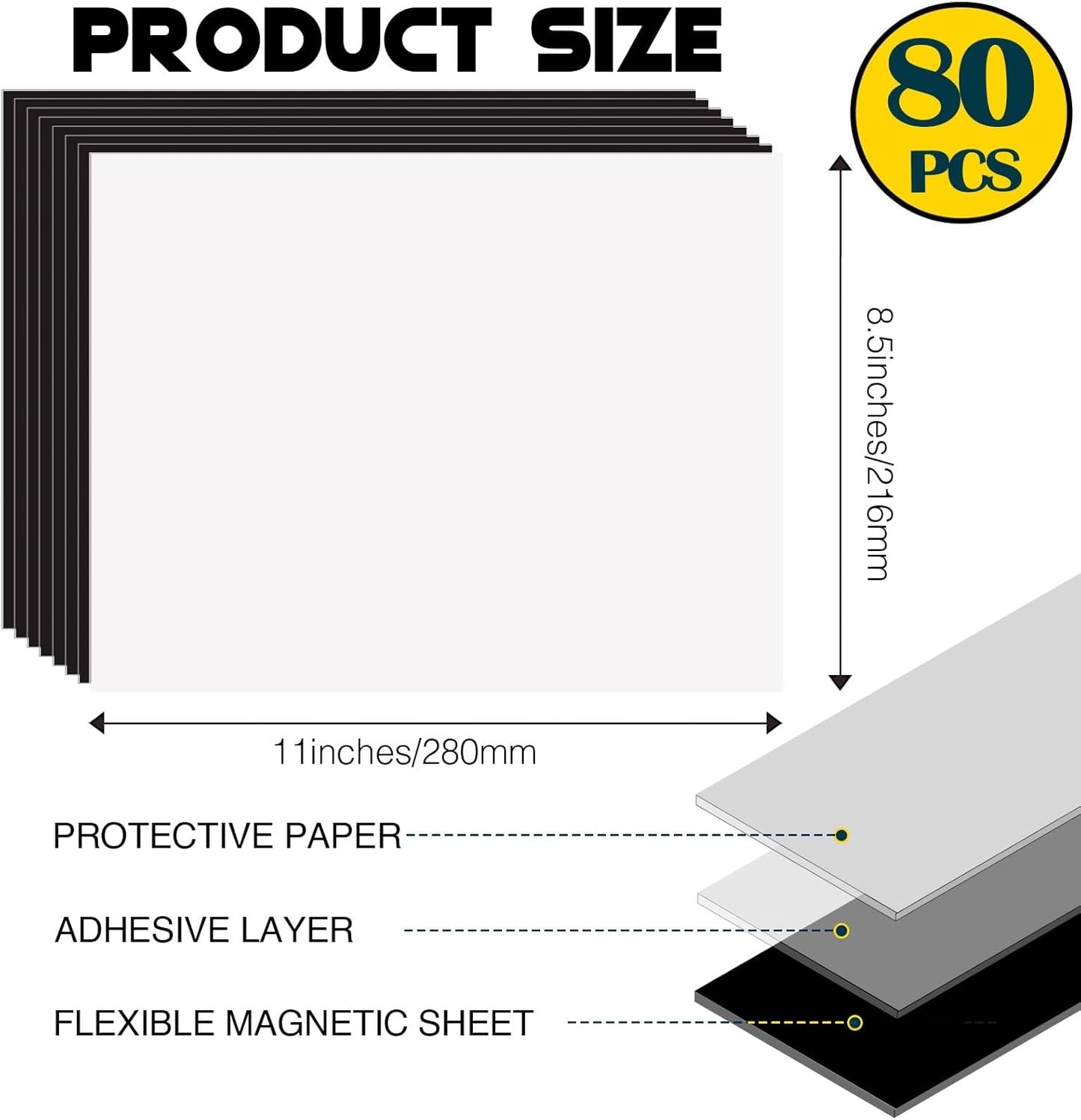 8.5X11 Inches Adhesive Magnet Sheets for Letter Size (Bulk 80 Pieces),Magnetic Sheets with Self-Stick Adhesive for Classroom/School