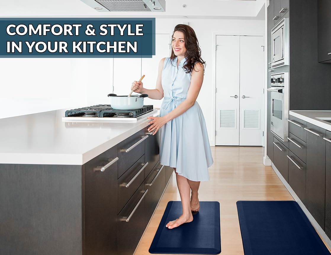 ComfiLife Anti Fatigue Floor Mat – 3/4 Inch Thick Kitchen Mats for Floor, Standing Desk Mat, Kitchen Rug – Comfort at Home, Office – Durable – Stain Resistant – Non-Slip Bottom (24" x 70", Navy)