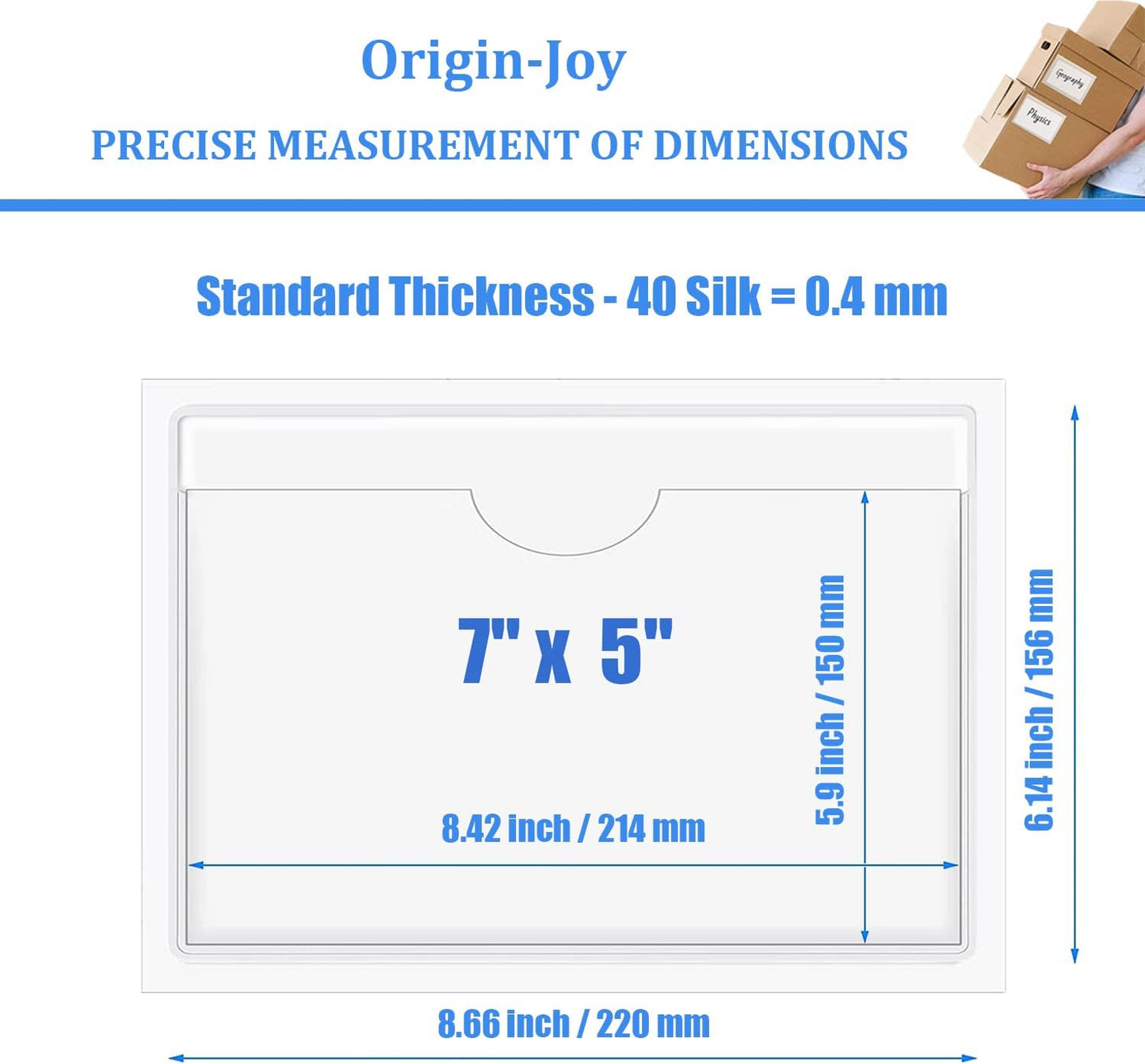 Origin-Joy 60 PCS Self Adhesive Index Card Pockets with Top Open, Clear Plastic Label Holder for Cards of Note, Library and Business, Adhesive Label Pockets & Card Holder (7 x 5 inch)