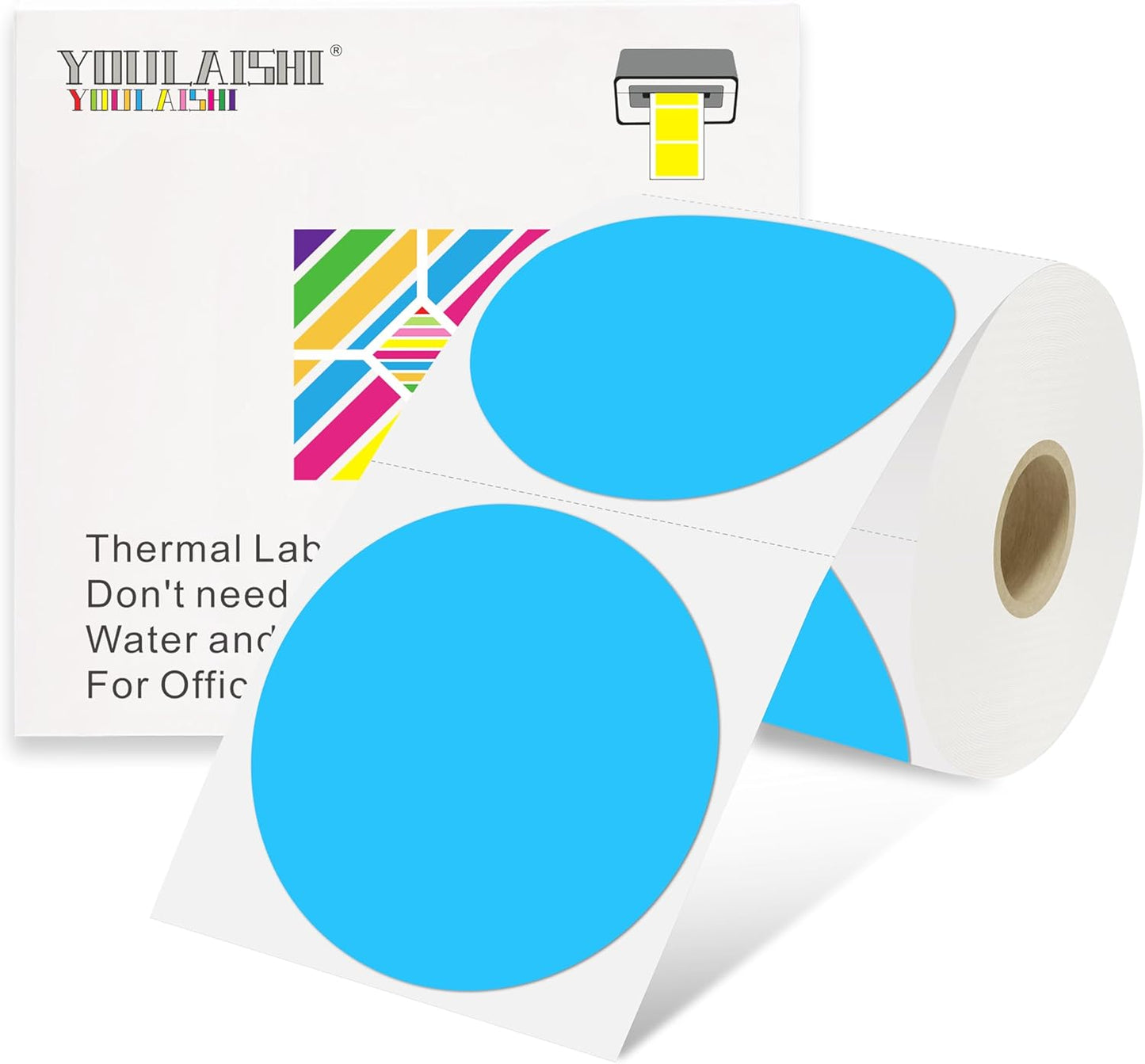 3 X 3 Inch Color Coding Dot Labels Circle Thermal Printable Waterproof 500 Pcs Round Stickers Adhesive Writable for Office, Home, Garage, DIY Sticker, Barcodes, Name Tag, Sky Blue