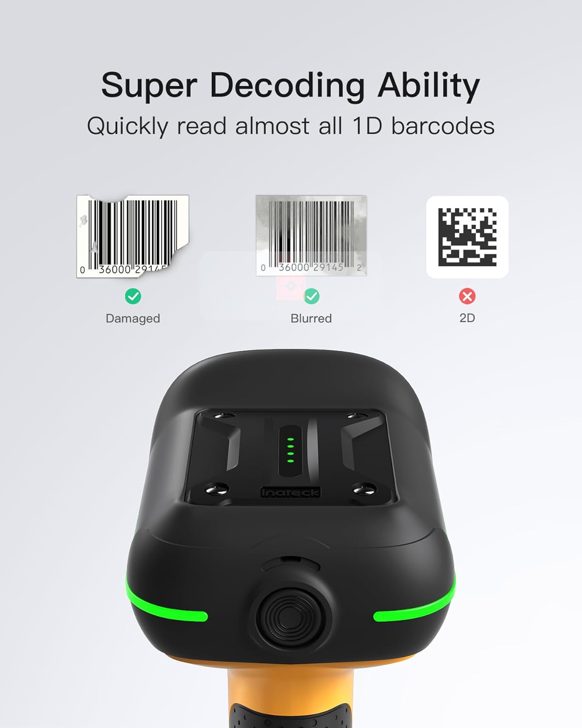Inateck Industrial Barcode Scanner Bluetooth, 1D Scanner Wireless with IP67 Waterproof and Dustproof, Handscanner with App & SDK，BCST-61