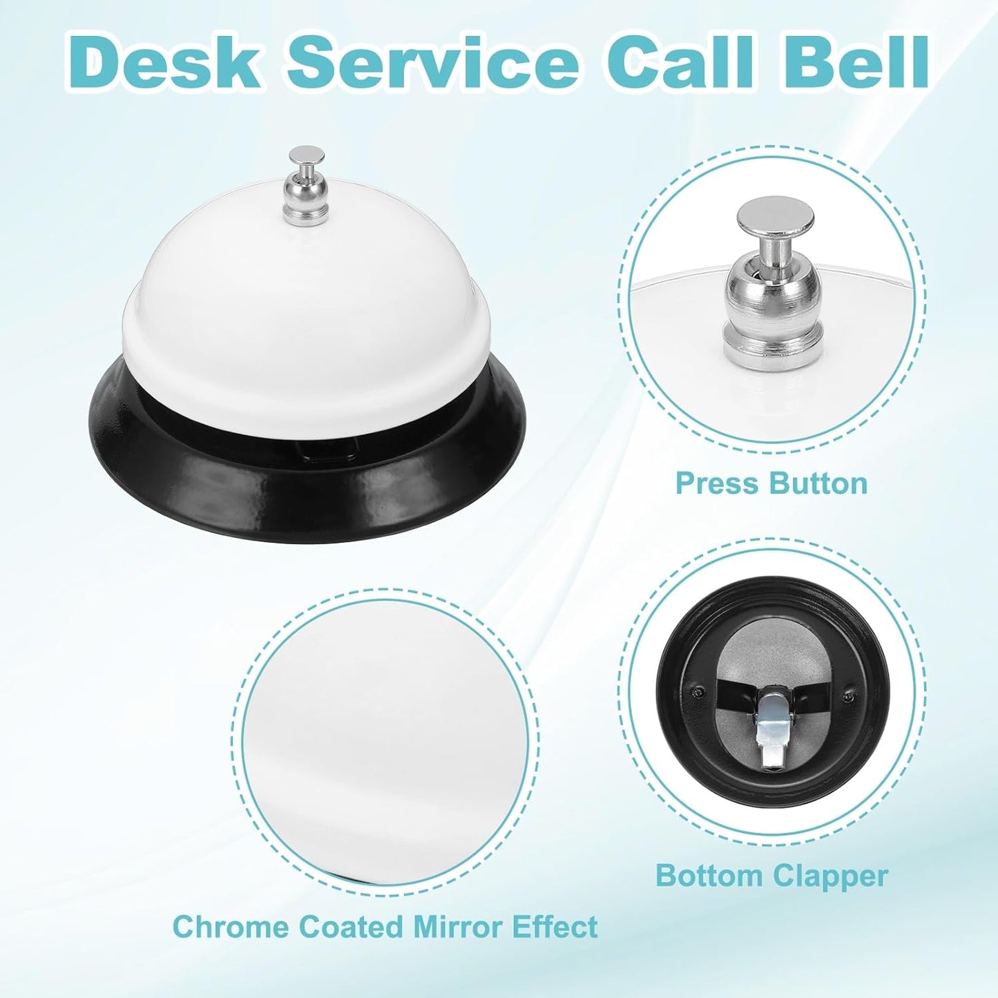 uxcell 2Pcs Desk Service Call Bell, 3.35 Inch Metal Dinner Service Bell Ring for Hotel Restaurant Reception Area and Wedding Party Events, White