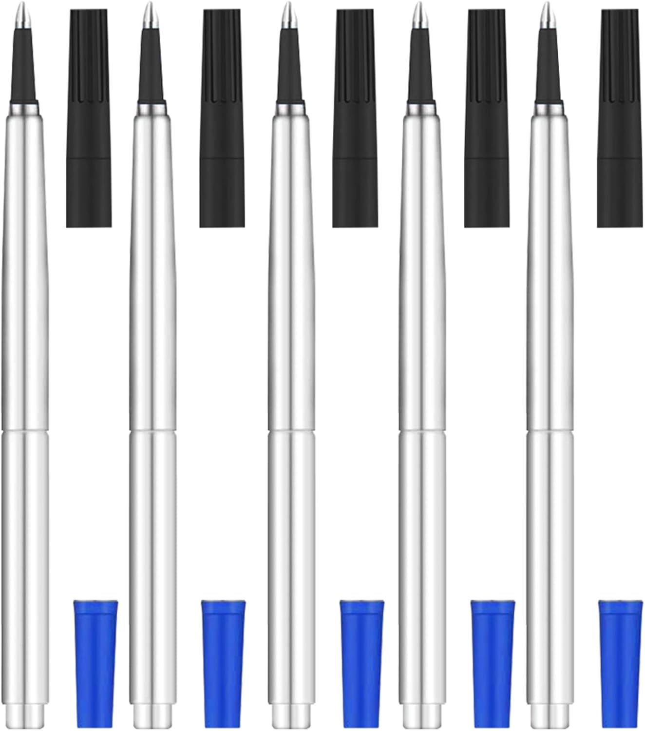 DunBong Quink Ink Rollerball, Compatible with Parker Rollerball Pens, 0.7mm Medium Point Blue Ink Refill Pack of 5, Replaceable Gel Ink Pen Refills, Smooth Writing (Blue-0.7mm)