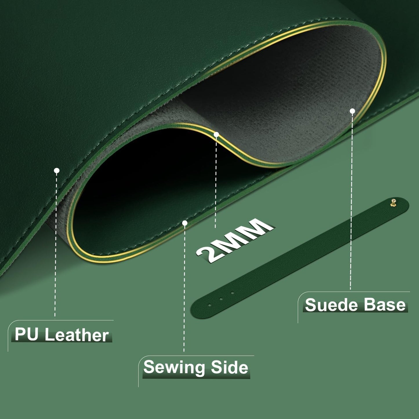 Leather Desk Pad Protector, 47.2'' x 23.6'', Suede Base Desk Blotter, Non-Slip Office Mat, Waterproof Writing Pad for Office and Home - Blackish Green