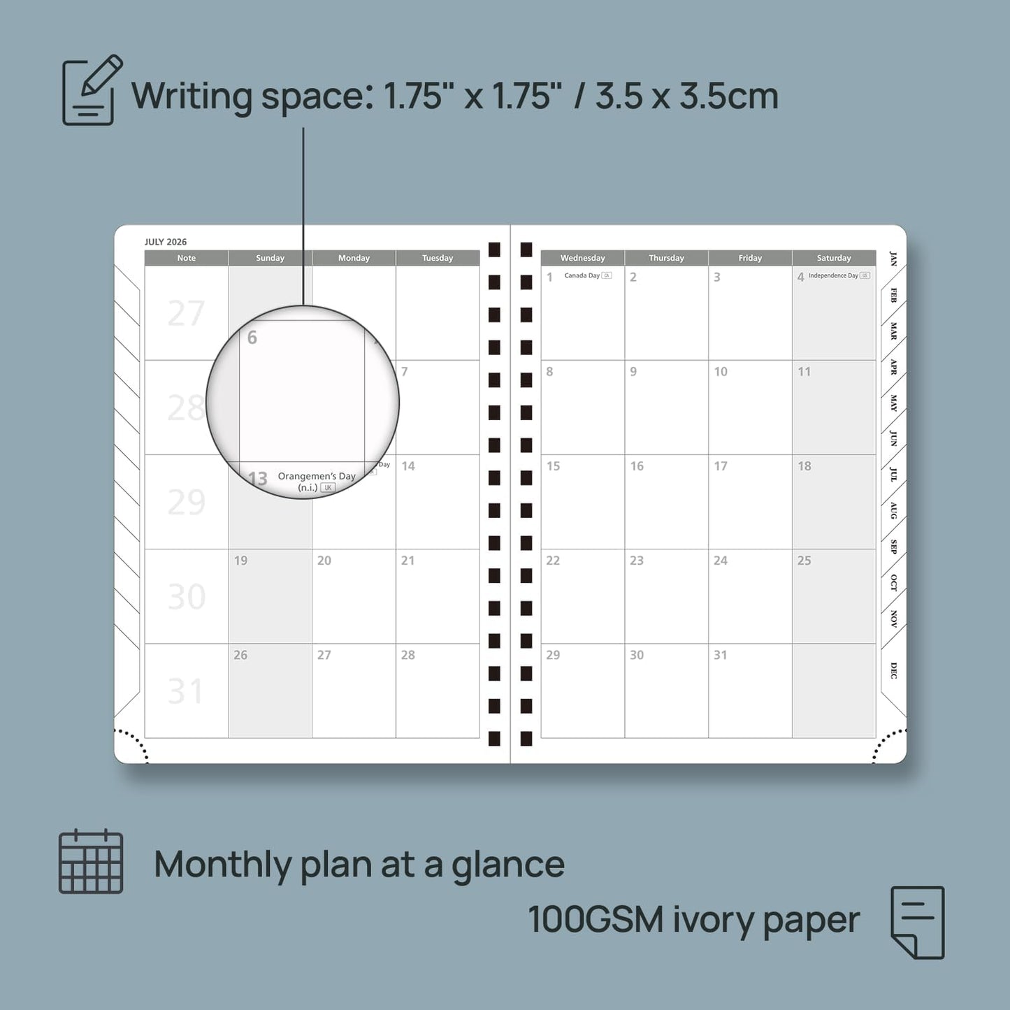 POPRUN 2026 Planner (Medium Size 8.5'' x 6.25'' Wire-Bound Hard Cover) Daily Weekly and Monthly Calendar - Agenda 2026 (Jan.2026-Dec.2026) with Hourly Schedule, Monthly Tabs - Light Yellow