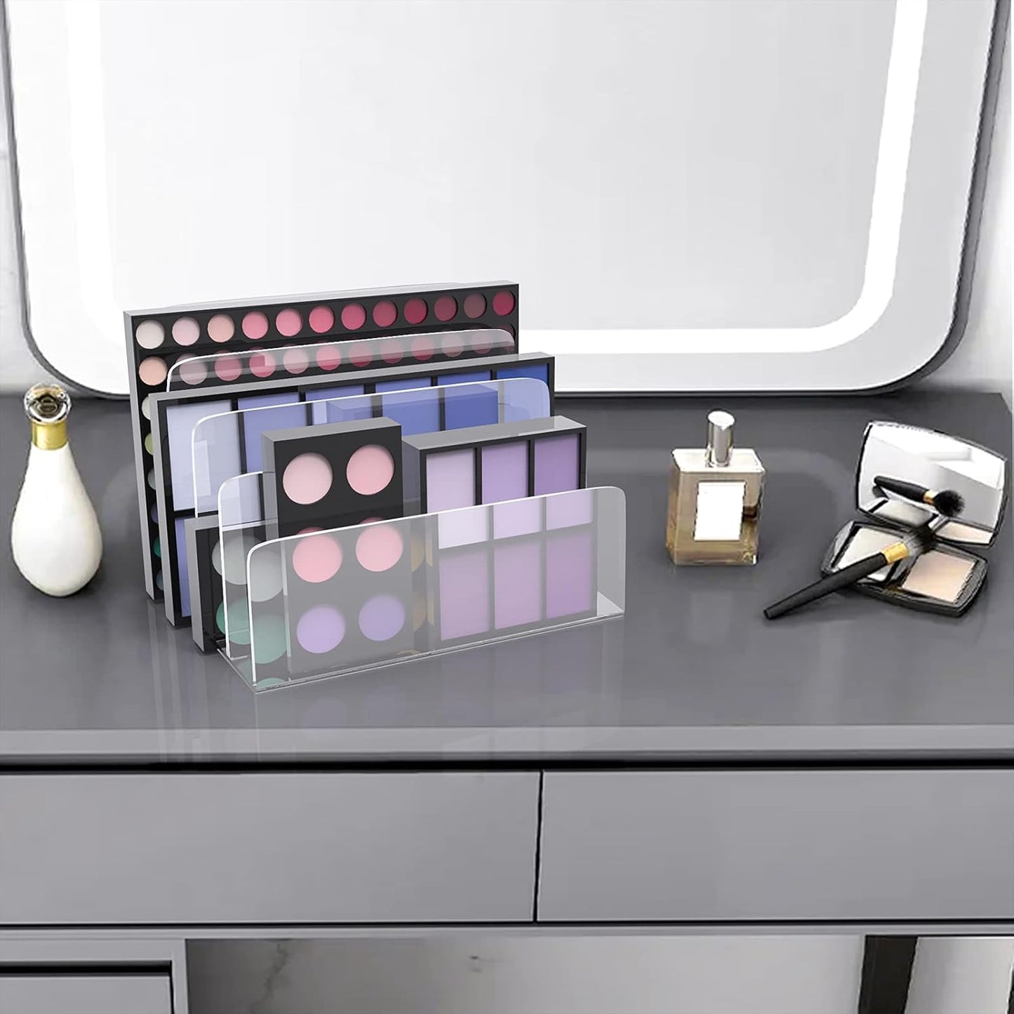 2PCS Clear Acrylic File Organizer, 4 Sections Acrylic Desk Organizer File Holder Sorter for Desk