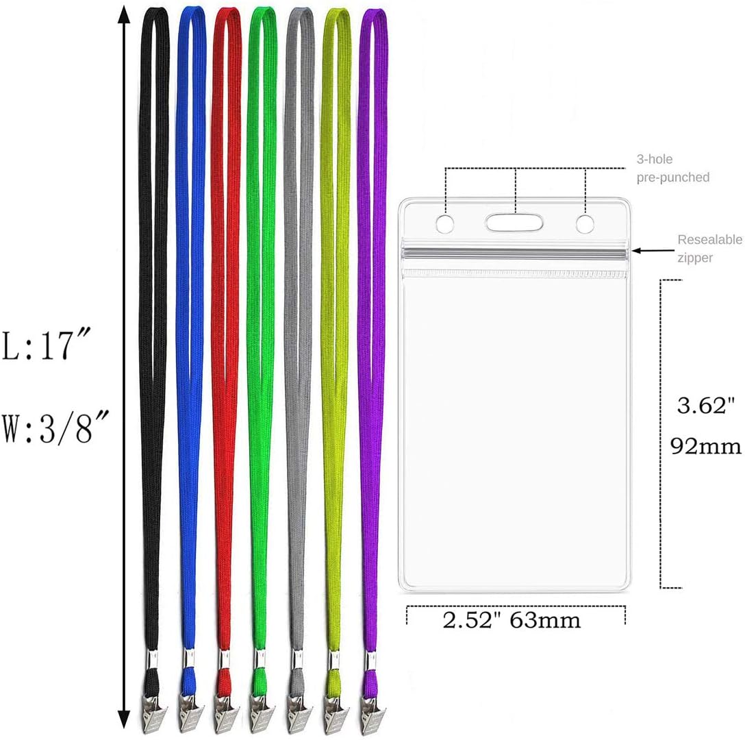 Bird Fiy Lanyards with Id Holder Badges Name Tags 50 Pack Lanyards with Bulldog Clip and 50 Pack Waterproof Clear Plastic Vertical Name Tag Badge ID Card Holders (Purple)