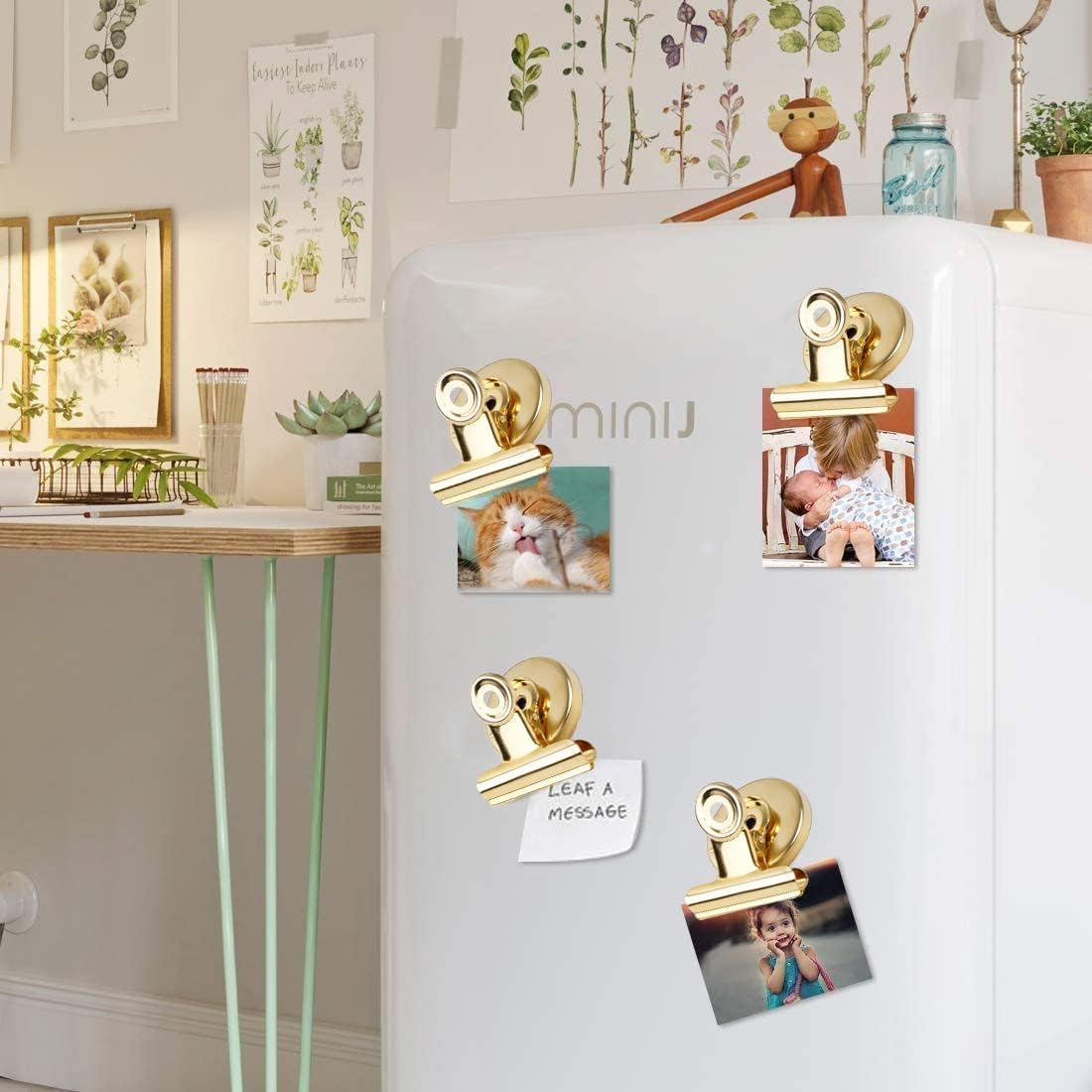 VNDUEEY 20 Pack Fridge Magnets Refrigerator Magnets, Magnetic Clips for Whiteboard, Magnet Clips Heavy Duty, Clip with Magnet for Locker, Magnetic Paper Clip for Home, Office, School, Teaching (Gold)