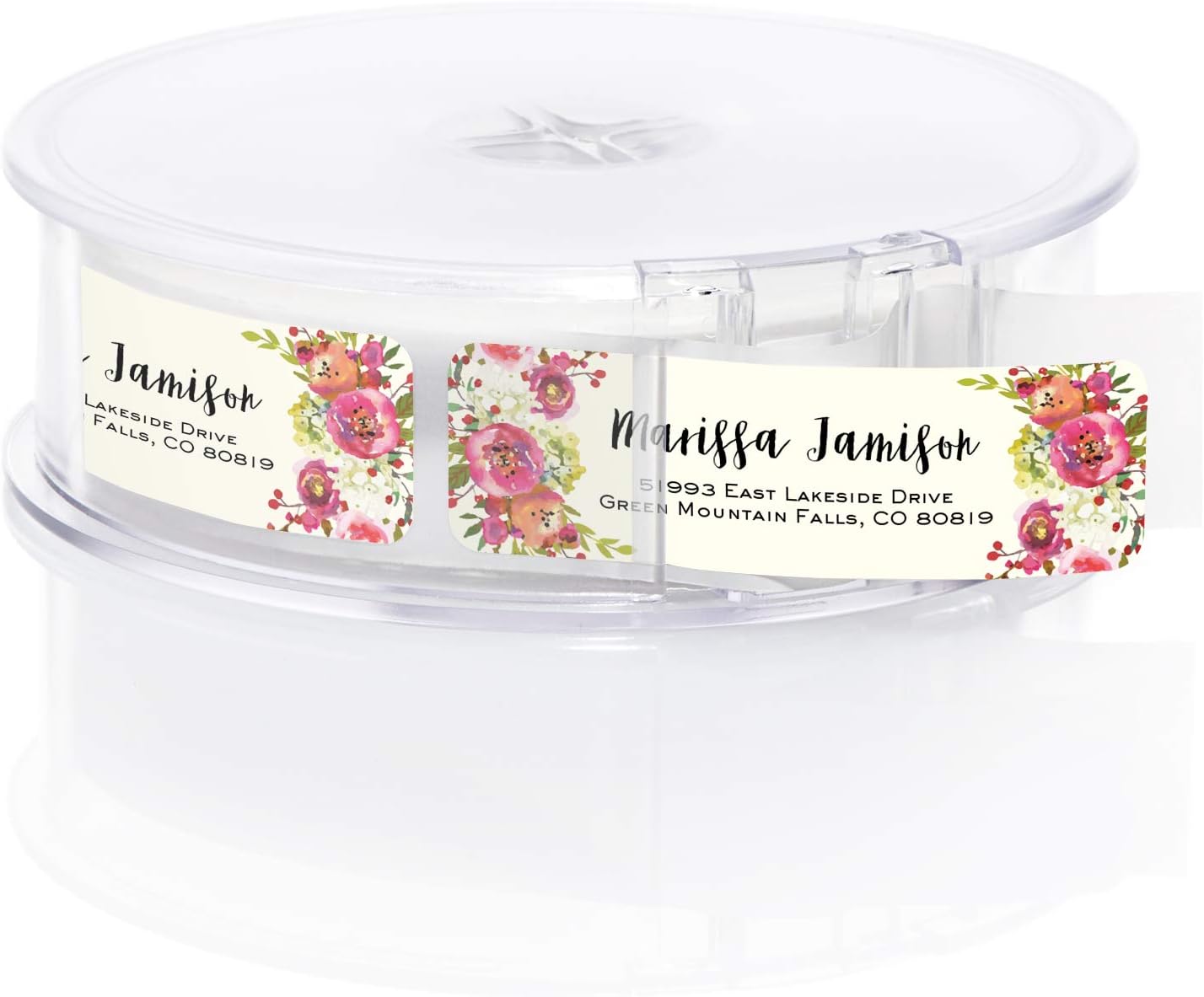 Vibrant Floral and Ivory Rolled Address Labels/Roll of 500 Personalized Address Labels/Designer Return Address Stickers in Elegant Plastic Dispenser