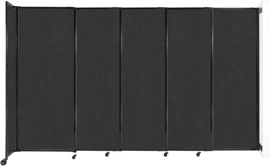 Wall-Mounted Sliding StraightWall Room Divider | Adjustable Widths | Locking Wheels | Room Separator | Up to 11'3" Wide x 6'10" Tall Black Fabric Panels