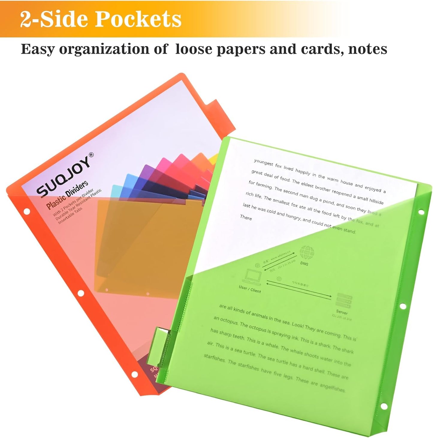 8-Tab Dividers for 3 Ring Binder, 48 Count Binder Dividers with Pockets, Subject Dividers, 3-Hole Plastics Sheets Protectors for US Letter Size in 0.5", 1",2" Binders, Vibrant 8 Color, 6 Packs