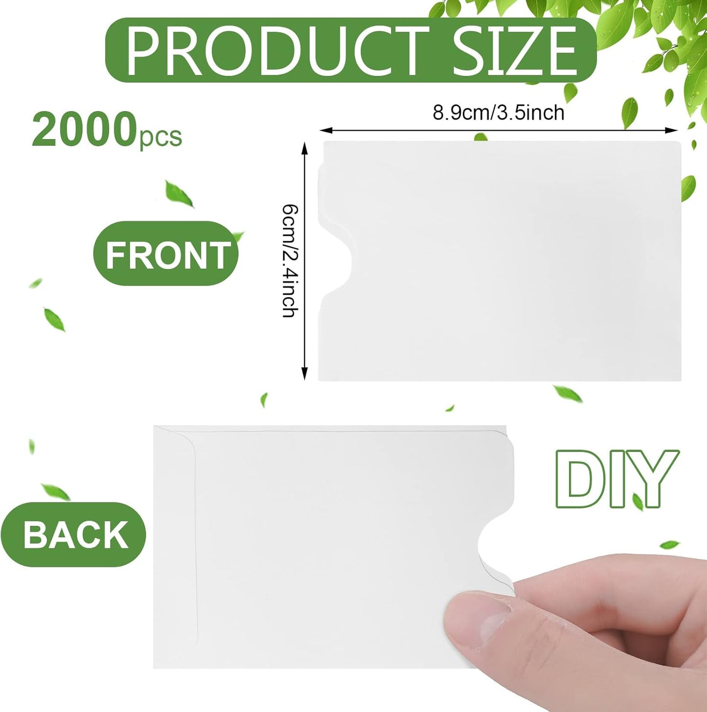 Thenshop 2000 Pieces Credit Card Sleeves Hotel Key Holder Blank Gift Envelopes Writable Printable Gift Card Sleeves White Key Sleeve Protector for Business, 2.4 x 3.5 Inch(White)